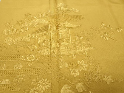 平和屋着物●中国三大刺繍　汕頭刺繍　スワトウ刺繍　総刺繍　訪問着　風景草花文　暈し染め　ロング丈　正絹　逸品　未使用　DABI9017ud