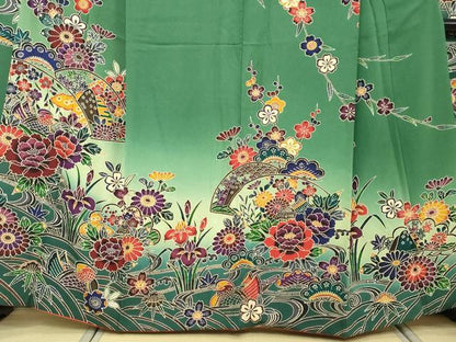 平和屋着物●豪華振袖　流水地紙花鳥文　暈し染め　さが美扱い　正絹　逸品　DABI9018ud