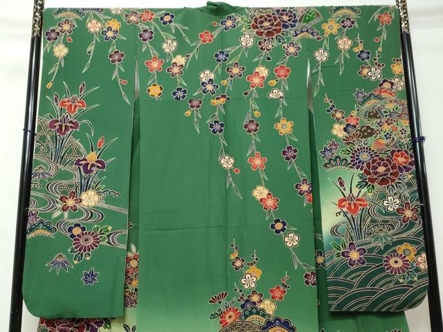 平和屋着物●豪華振袖　流水地紙花鳥文　暈し染め　さが美扱い　正絹　逸品　DABI9018ud
