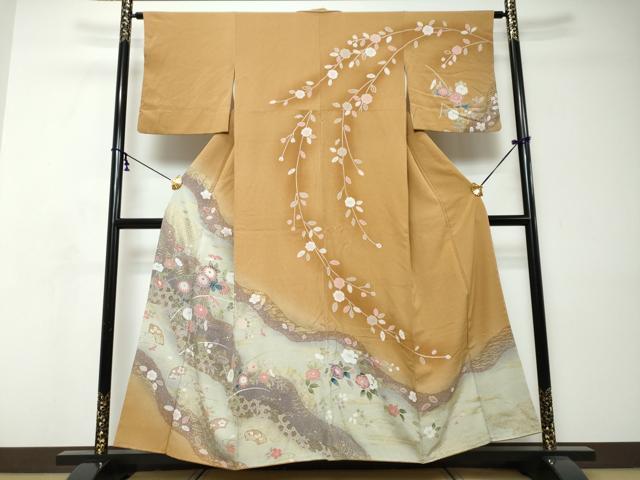 平和屋着物●訪問着　道長草花文　暈し染め　金彩　正絹　逸品　DABI9027ud