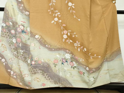 平和屋着物●訪問着　道長草花文　暈し染め　金彩　正絹　逸品　DABI9027ud