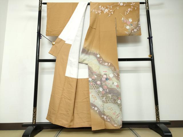 平和屋着物●訪問着　道長草花文　暈し染め　金彩　正絹　逸品　DABI9027ud