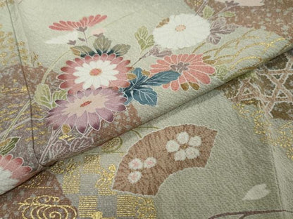 平和屋着物●訪問着　道長草花文　暈し染め　金彩　正絹　逸品　DABI9027ud