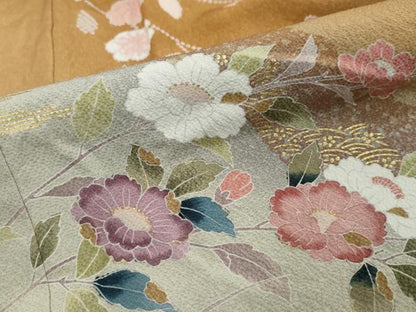 平和屋着物●訪問着　道長草花文　暈し染め　金彩　正絹　逸品　DABI9027ud