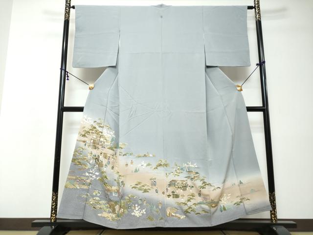 平和屋着物●豪華色留袖　総刺繍　人物風景文　暈し染め　金糸　正絹　逸品　DABI9030ud
