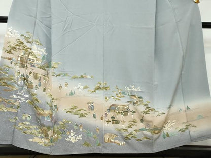 平和屋着物●豪華色留袖　総刺繍　人物風景文　暈し染め　金糸　正絹　逸品　DABI9030ud