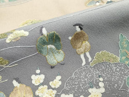 平和屋着物●豪華色留袖　総刺繍　人物風景文　暈し染め　金糸　正絹　逸品　DABI9030ud