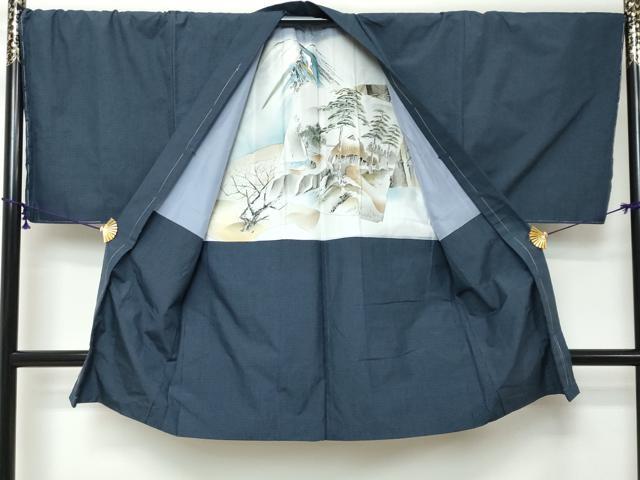 平和屋着物●男性　本場大島紬　アンサンブル　長羽織　抽象文様　キングサイズ　正絹　逸品　DABI9032ud