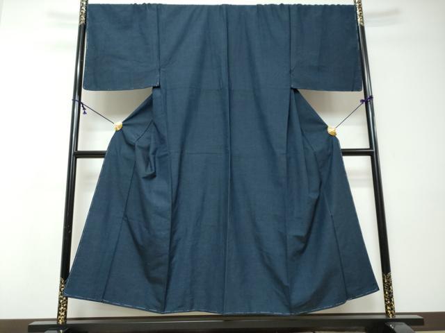 平和屋着物●男性　紬　アンサンブル　長羽織　鉄紺色　キングサイズ　正絹　逸品　未使用　DABI9033ud