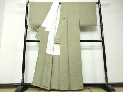平和屋着物●上質な色無地　干割れ地紋　柳茶色　正絹　逸品　DABI9038ud