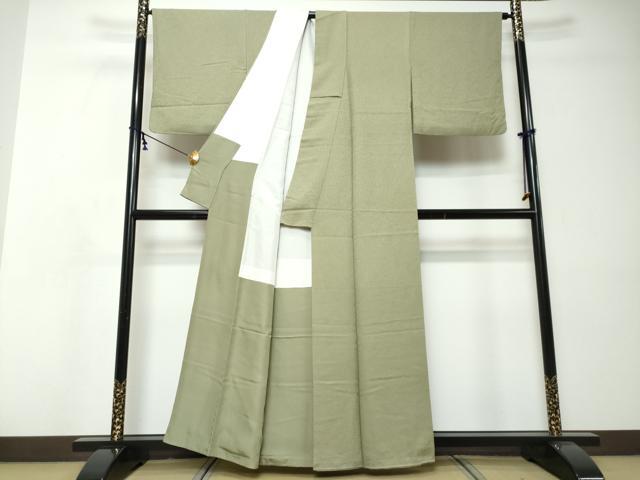 平和屋着物●上質な色無地　干割れ地紋　柳茶色　正絹　逸品　DABI9038ud