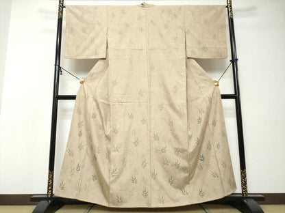 平和屋着物●訪問着　紬地　手書き　枝葉文　正絹　逸品　DABI9040ud