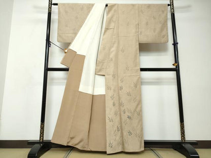 平和屋着物●訪問着　紬地　手書き　枝葉文　正絹　逸品　DABI9040ud