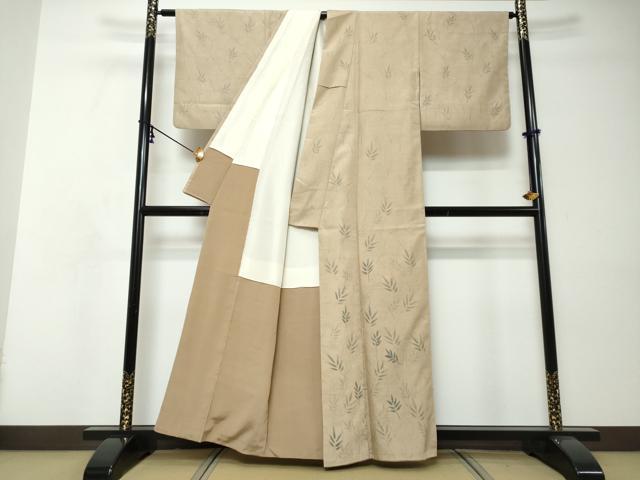 平和屋着物●訪問着　紬地　手書き　枝葉文　正絹　逸品　DABI9040ud