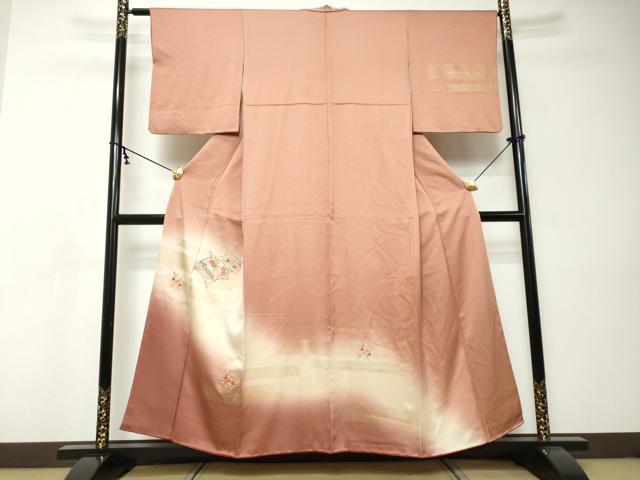 平和屋着物●訪問着　刺繍　渡橋草花文　暈し染め　金彩　正絹　逸品　DABI9046ud