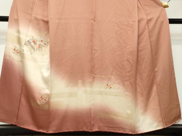 平和屋着物●訪問着　刺繍　渡橋草花文　暈し染め　金彩　正絹　逸品　DABI9046ud