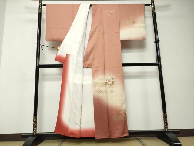 平和屋着物●訪問着　刺繍　渡橋草花文　暈し染め　金彩　正絹　逸品　DABI9046ud