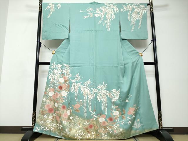 平和屋着物●訪問着　刺繍　草花文　金彩　正絹　逸品　DABI9049ud