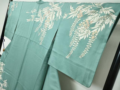 平和屋着物●訪問着　刺繍　草花文　金彩　正絹　逸品　DABI9049ud