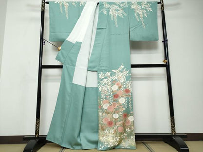 平和屋着物●訪問着　刺繍　草花文　金彩　正絹　逸品　DABI9049ud