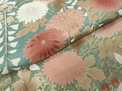 平和屋着物●訪問着　刺繍　草花文　金彩　正絹　逸品　DABI9049ud