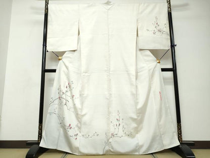 平和屋着物●訪問着　白山紬　友禅　作家物　枝花文　正絹　逸品　DABI9055ud
