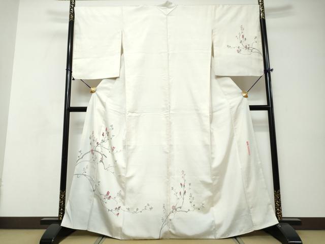 平和屋着物●訪問着　白山紬　友禅　作家物　枝花文　正絹　逸品　DABI9055ud