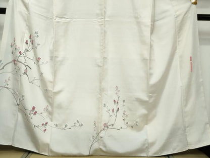 平和屋着物●訪問着　白山紬　友禅　作家物　枝花文　正絹　逸品　DABI9055ud