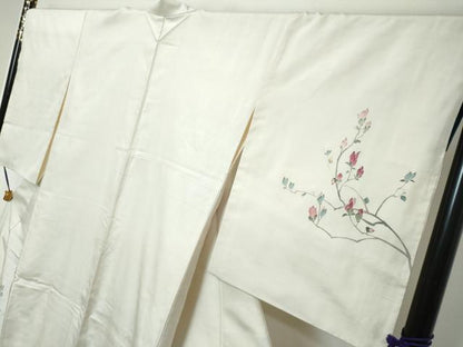 平和屋着物●訪問着　白山紬　友禅　作家物　枝花文　正絹　逸品　DABI9055ud