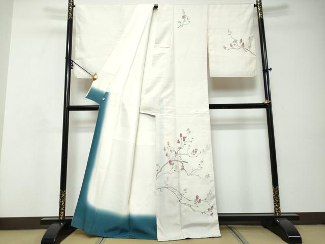 平和屋着物●訪問着　白山紬　友禅　作家物　枝花文　正絹　逸品　DABI9055ud