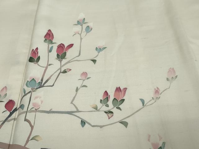 平和屋着物●訪問着　白山紬　友禅　作家物　枝花文　正絹　逸品　DABI9055ud