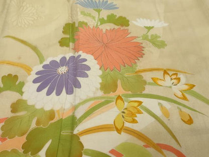 平和屋着物●アンティーク　大正ロマン　刺繍　草花文　暈し染め　正絹　逸品　DABI9056ud