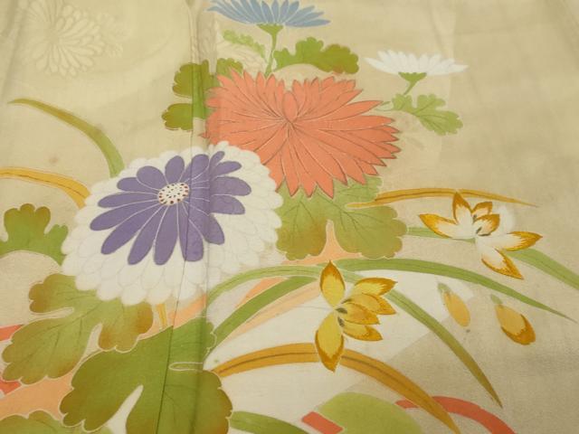平和屋着物●アンティーク　大正ロマン　刺繍　草花文　暈し染め　正絹　逸品　DABI9056ud