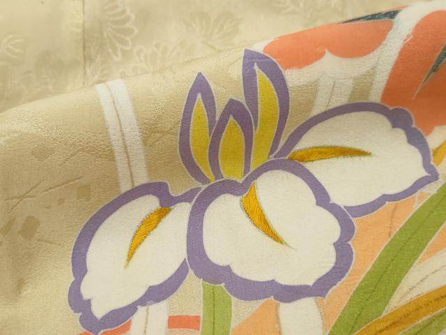 平和屋着物●アンティーク　大正ロマン　刺繍　草花文　暈し染め　正絹　逸品　DABI9056ud