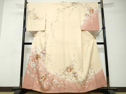 平和屋着物●訪問着　雪輪草花文　暈し染め　金彩　正絹　逸品　DABI9057ud