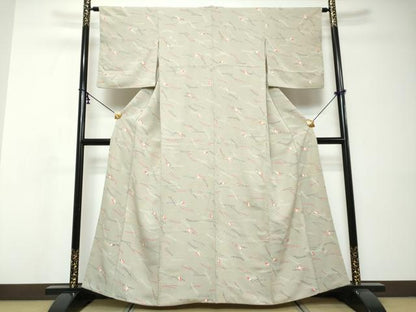 平和屋着物●上質な小紋　敷松葉扇面文　金彩　正絹　逸品　DABI9058ud