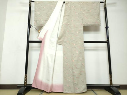 平和屋着物●上質な小紋　敷松葉扇面文　金彩　正絹　逸品　DABI9058ud