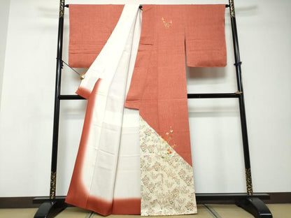 平和屋着物●訪問着　刺繍　草花文　金糸　正絹　逸品　未使用　DABI9059ud