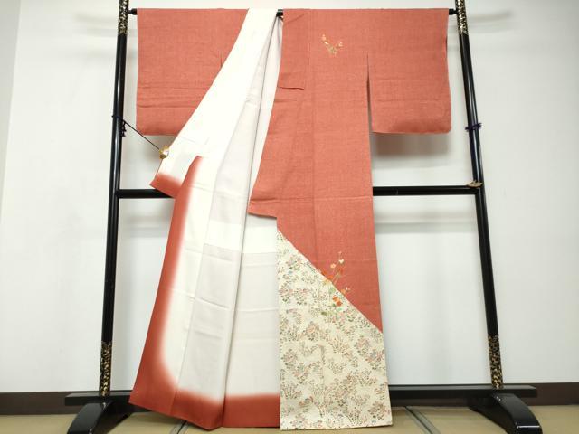平和屋着物●訪問着　刺繍　草花文　金糸　正絹　逸品　未使用　DABI9059ud