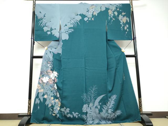平和屋着物●皇室デザイナー　中村乃武夫　訪問着　草花文　シルエット　金彩　やまと誂製　正絹　逸品　未使用　DABI9066ud