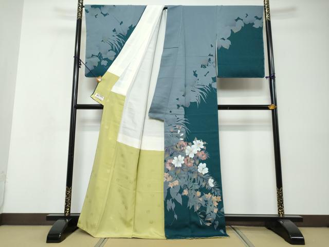 平和屋着物●皇室デザイナー　中村乃武夫　訪問着　草花文　シルエット　金彩　やまと誂製　正絹　逸品　未使用　DABI9066ud