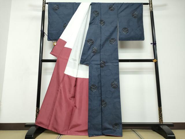 平和屋着物●本場大島紬　9マルキ　雪輪草花文　正絹　逸品　DABI9068ud