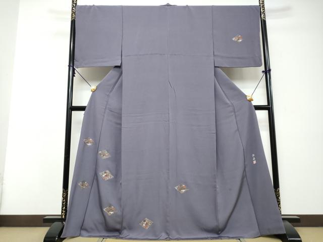 平和屋着物●訪問着　作家物　総刺繍　菱草花文　金糸　正絹　逸品　DABI9085ud