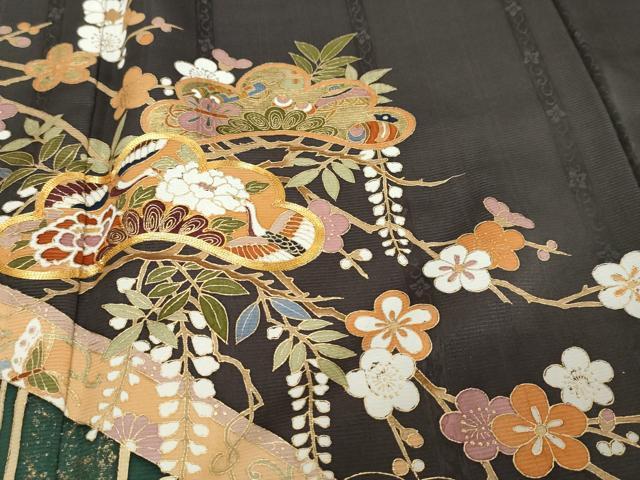 平和屋着物●訪問着　駒刺繍　扇面花蝶文　金彩　正絹　逸品　DABI9092ud