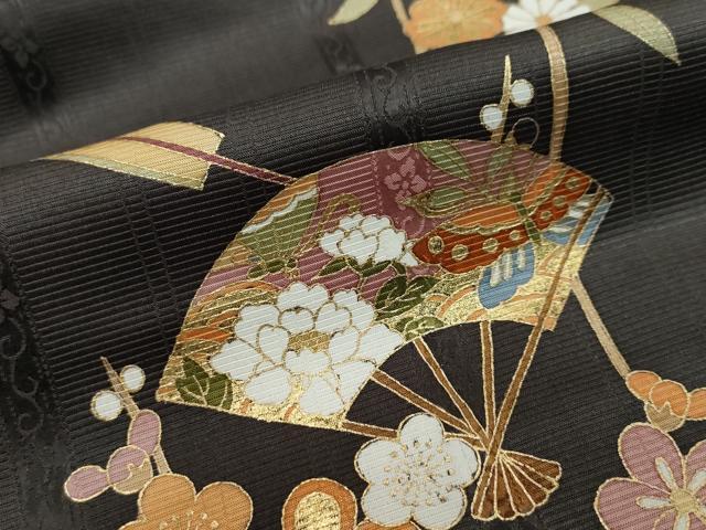 平和屋着物●訪問着　駒刺繍　扇面花蝶文　金彩　正絹　逸品　DABI9092ud