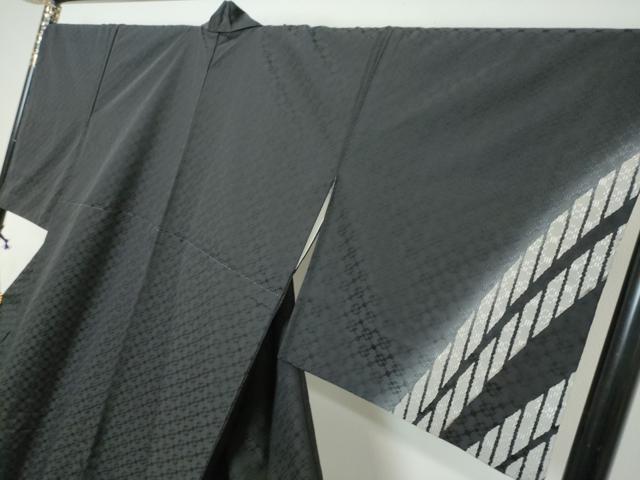 平和屋着物●訪問着　花織　変わり格子文　暈し染め　黒地　金彩　正絹　逸品　DABI9093ud