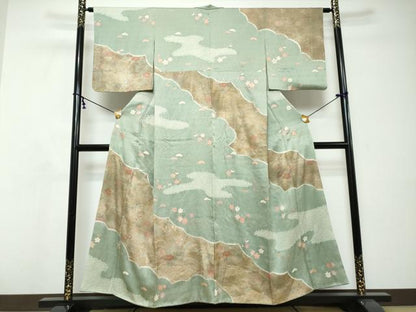 平和屋着物●訪問着　絞り　道長草花文　金彩　正絹　逸品　DABI9094ud
