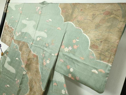 平和屋着物●訪問着　絞り　道長草花文　金彩　正絹　逸品　DABI9094ud