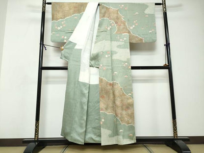 平和屋着物●訪問着　絞り　道長草花文　金彩　正絹　逸品　DABI9094ud