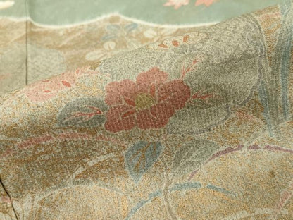 平和屋着物●訪問着　絞り　道長草花文　金彩　正絹　逸品　DABI9094ud